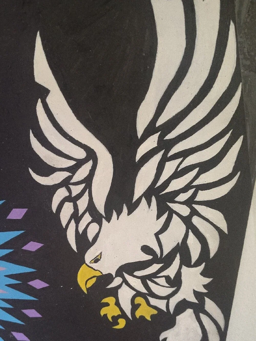 Black Geometric Eagle Tapestry with Multicolor Accents